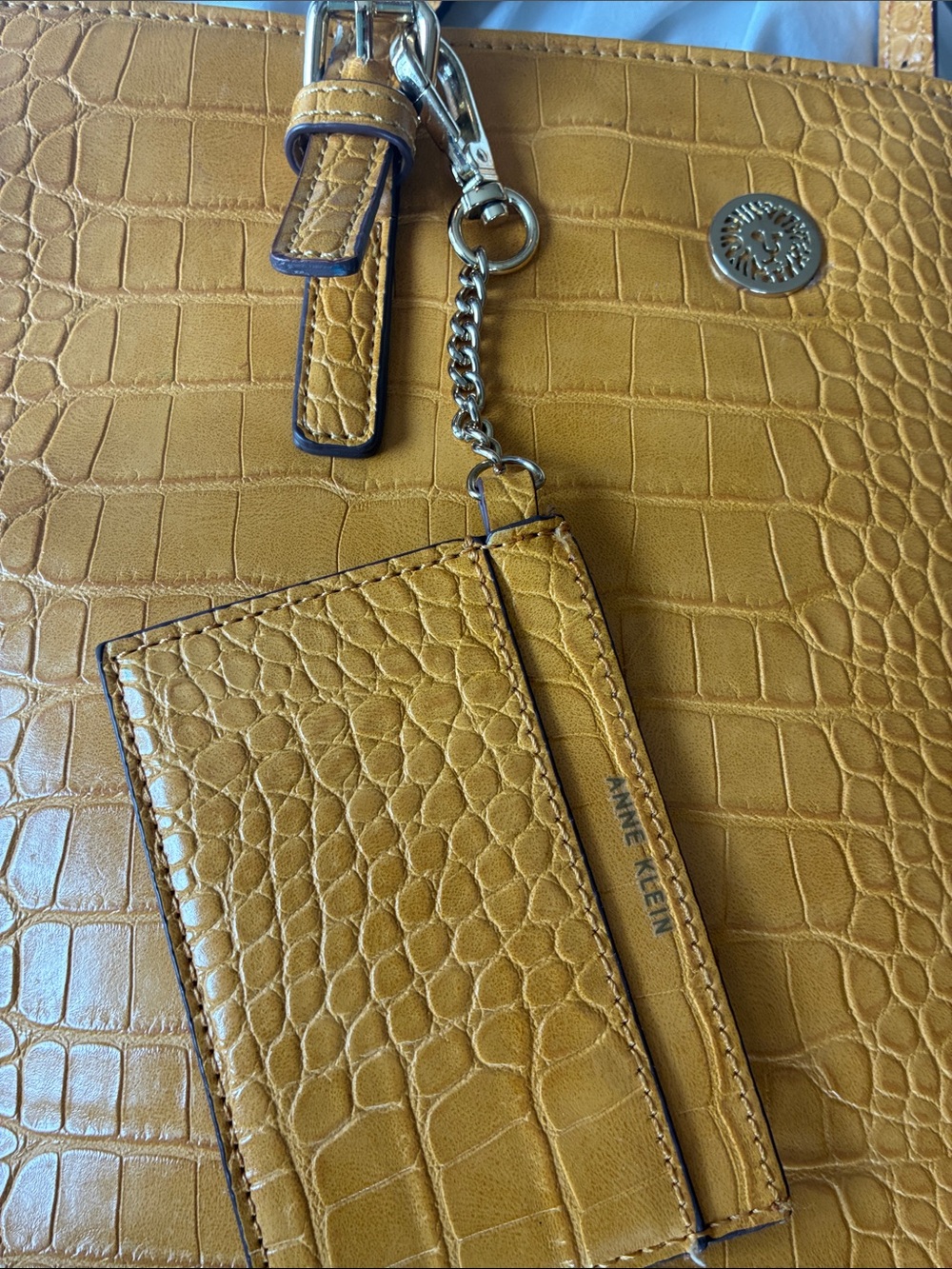 Anne Klein Yellow Croc-Embossed  Bag with Card Holder - Picture 3 of 9